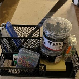Black Mesh Desk Organizer with Accessories plus index cards
